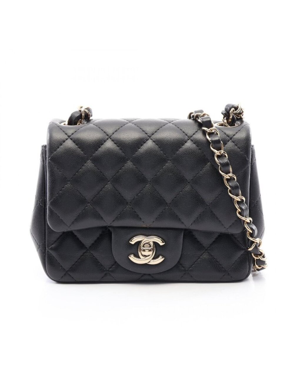 Chanel Shoulder Bag Mini Quilted Black Lambskin Chain